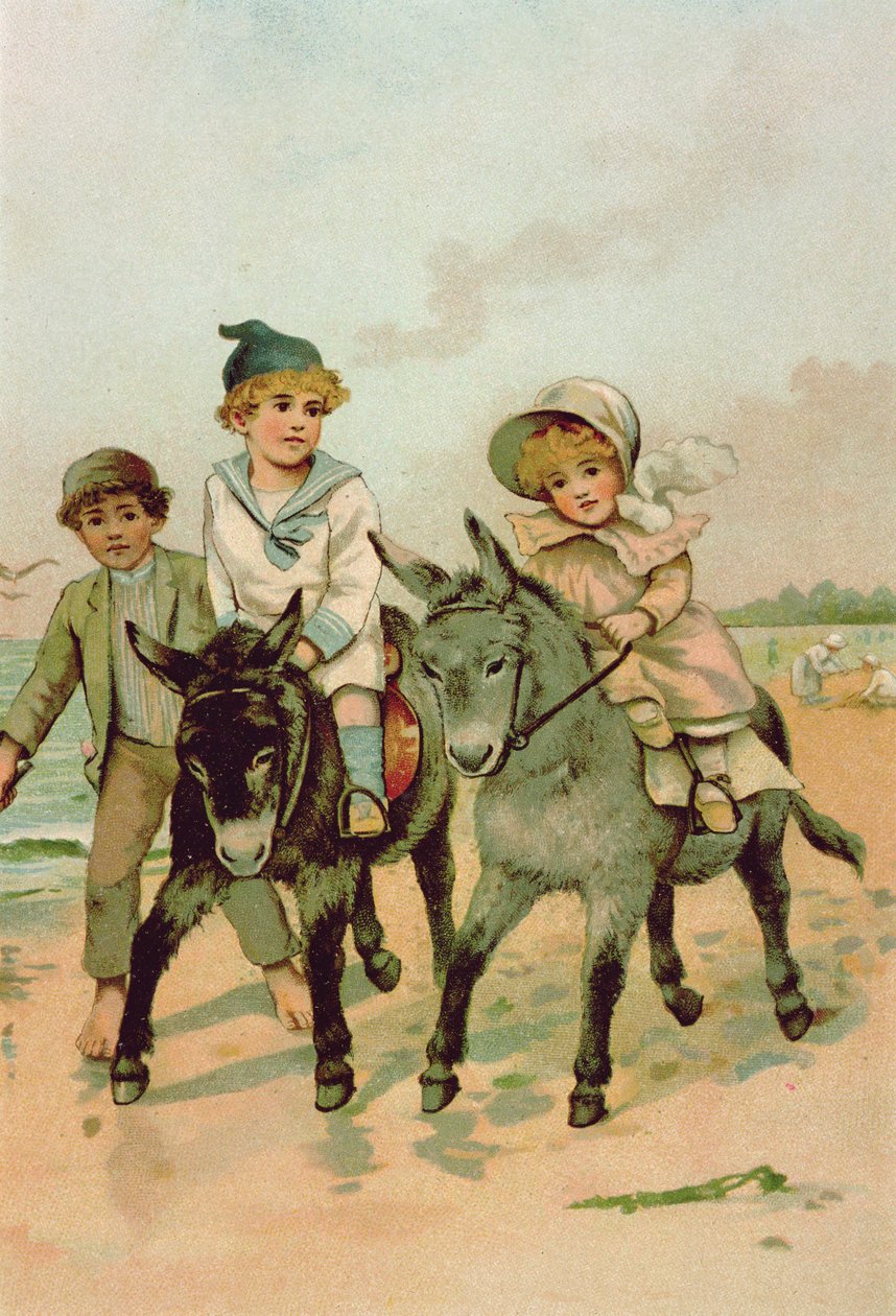 Enfants montant des ânes au bord de la mer - Harriet M. Bennett