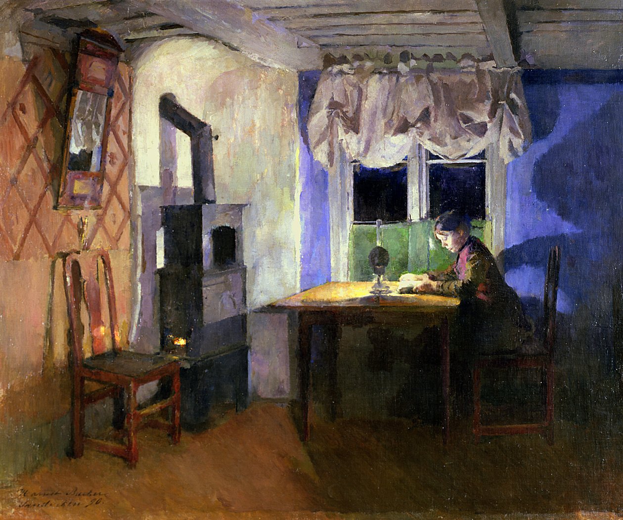 À la lumière de la lampe, 1890 - Harriet Backer