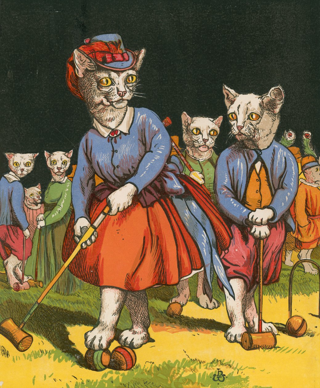 Chats jouant au croquet - Harrison William Weir