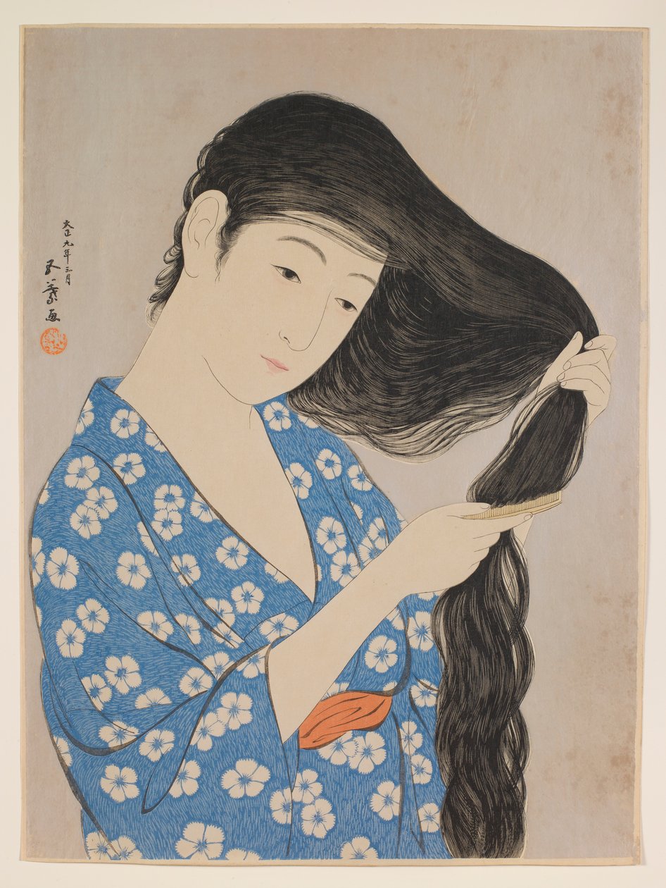 Femme se peignant les cheveux - Hashiguchi Goyô