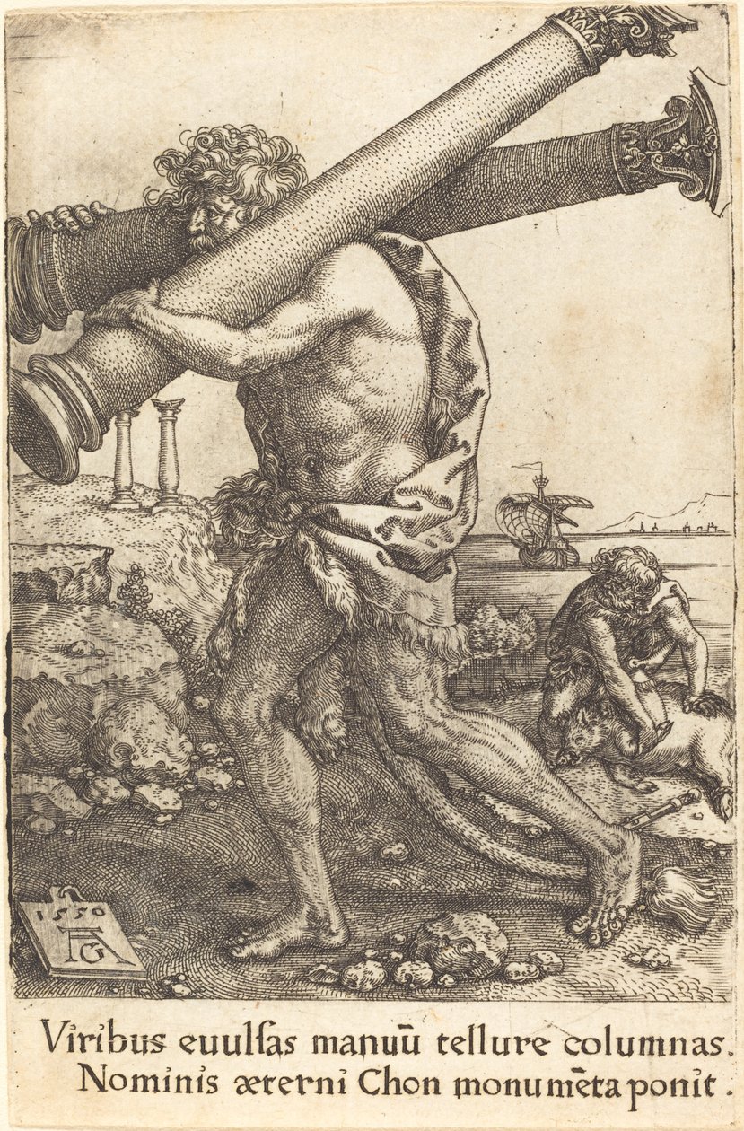 Hercule portant les deux colonnes de Gaza - Heinrich Aldegrever