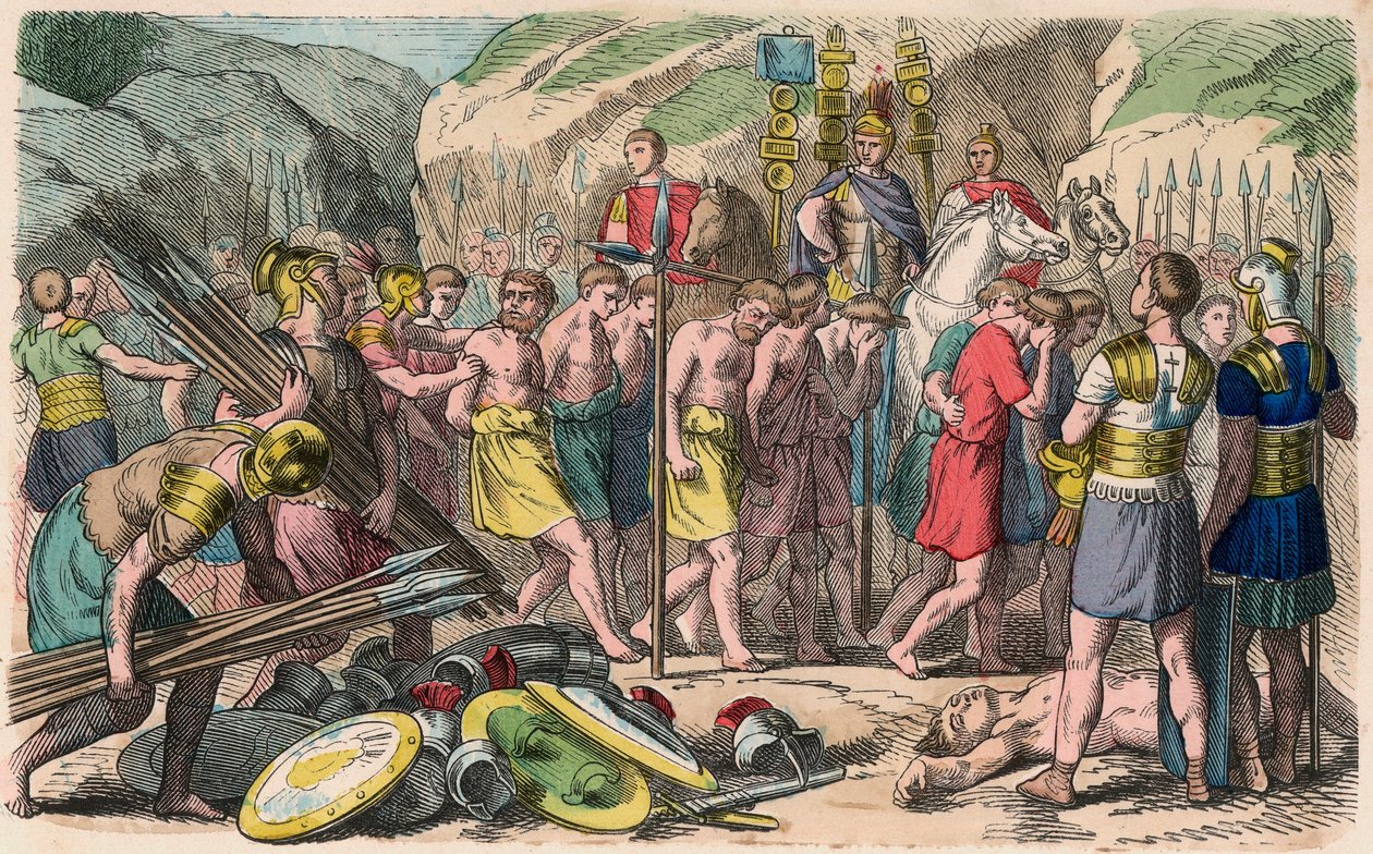 Rome antique : Les ennemis capturés sont harnachés - Heinrich Leutemann
