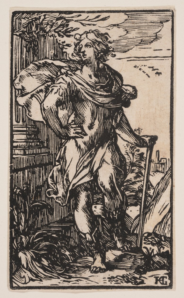 Jeune homme debout avec une canne - Hendrick Goltzius