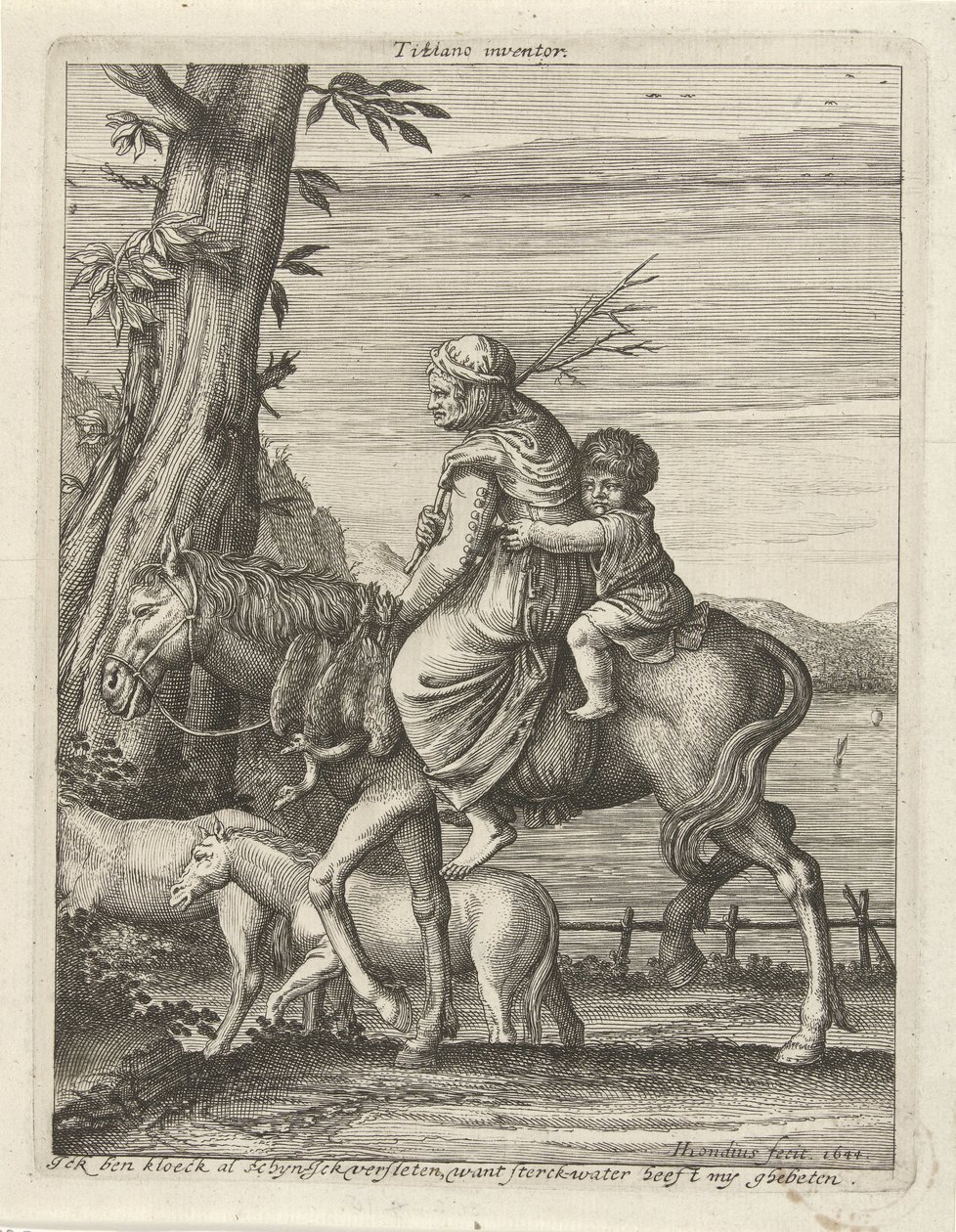 Femme et enfant à cheval - Hendrick Hondius (I)