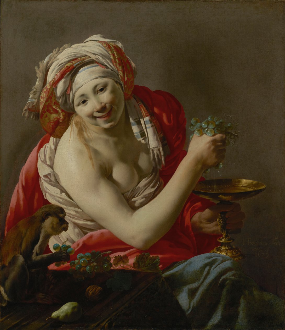Bacchante avec un singe - Hendrick ter Brugghen