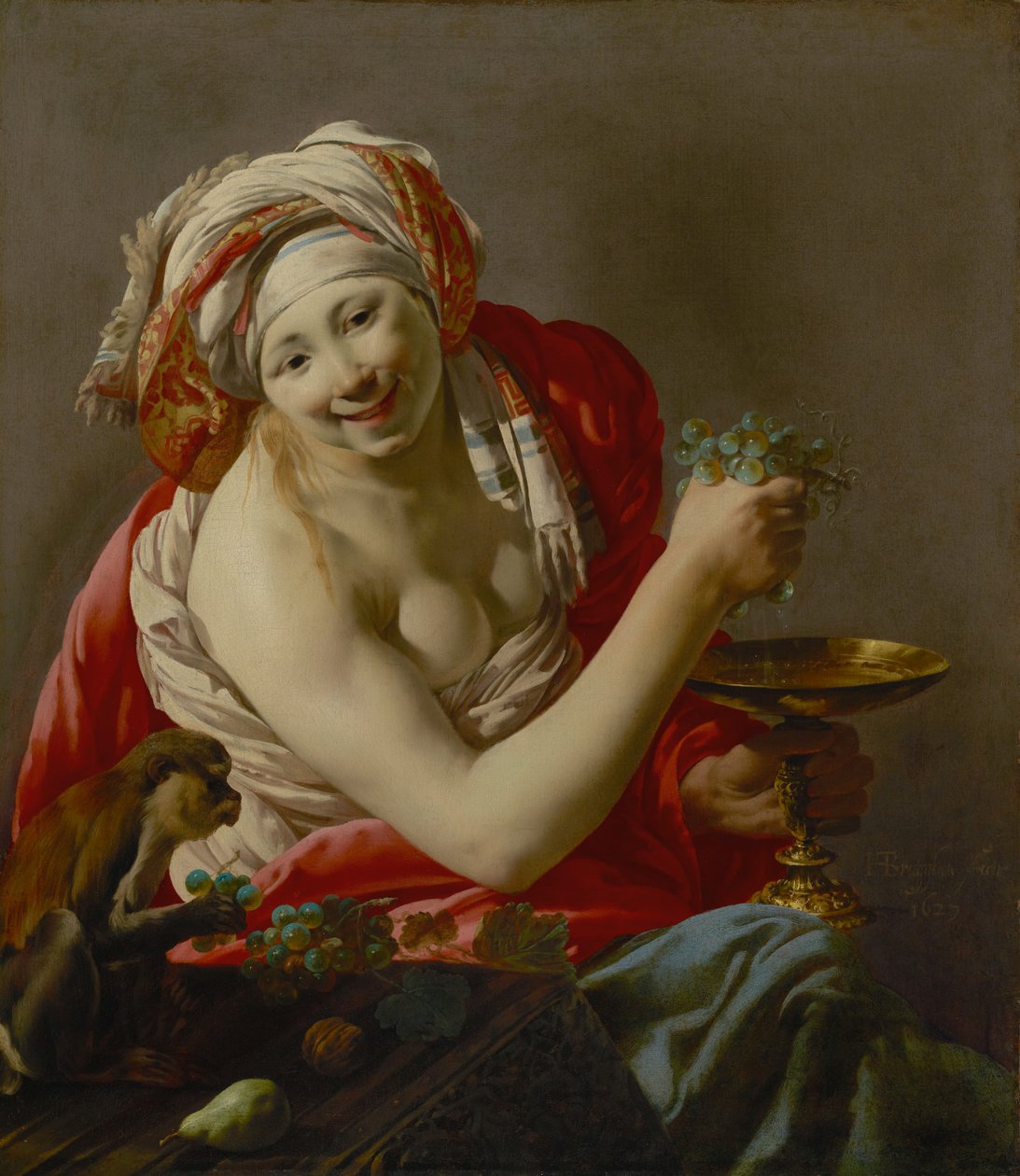 Bacchante avec un singe - Hendrick ter Brugghen