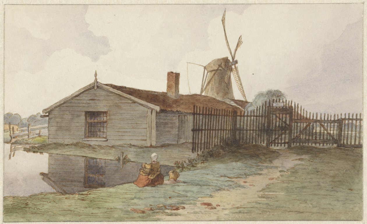 Moulin avec bâtiments en bois près d