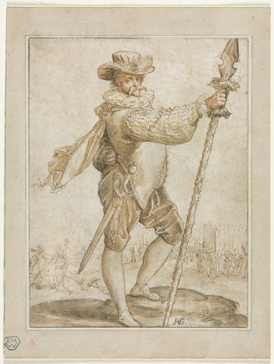 Officier debout tenant une lance de sanglier, 1586 - Hendrik Goltzius