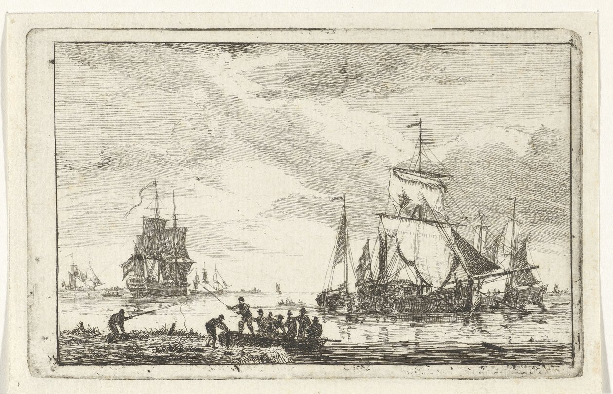 Vue de rivière avec pêcheurs - Hendrik Kobell