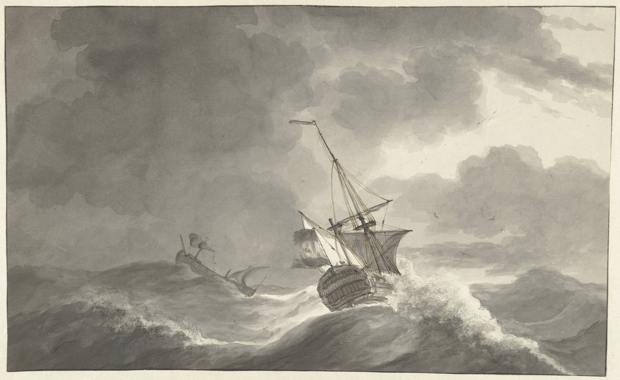Deux navires en mer par tempête - Hendrik Kobell