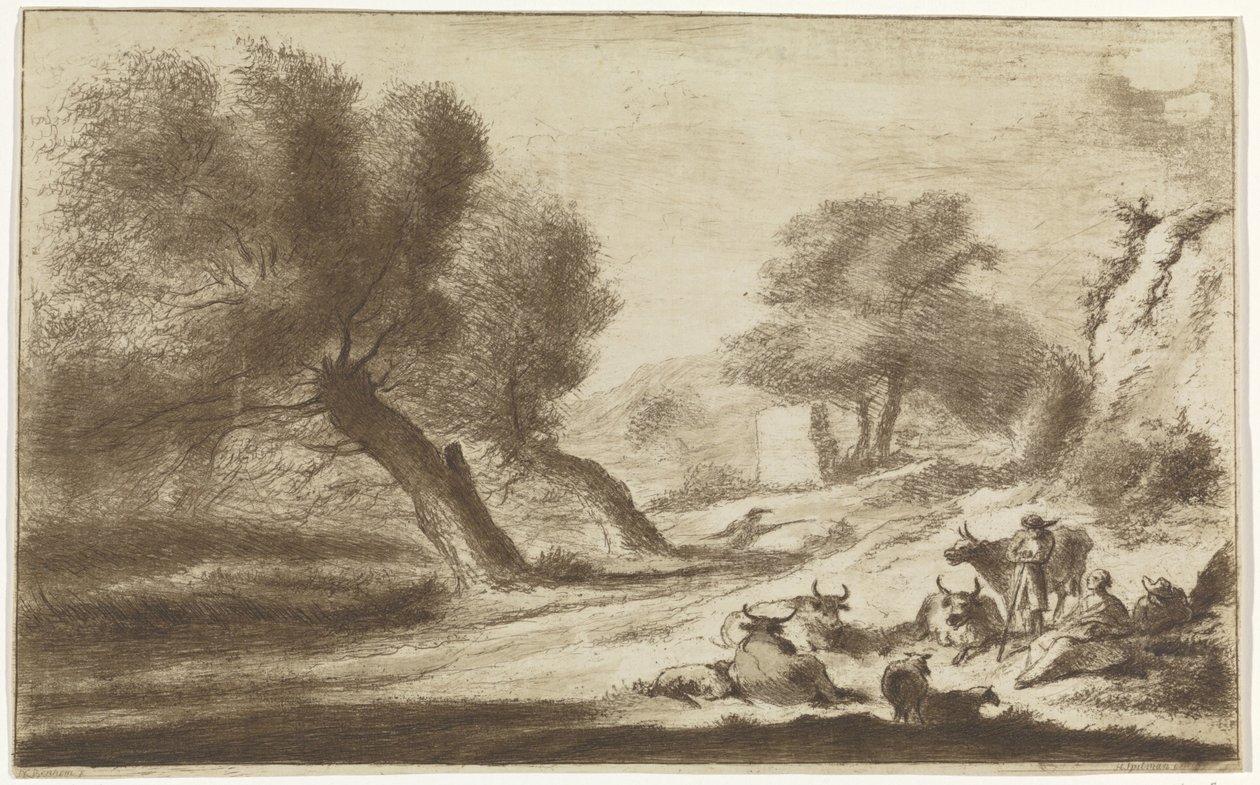 Paysage avec bergers au repos et bétail - Hendrik Spilman