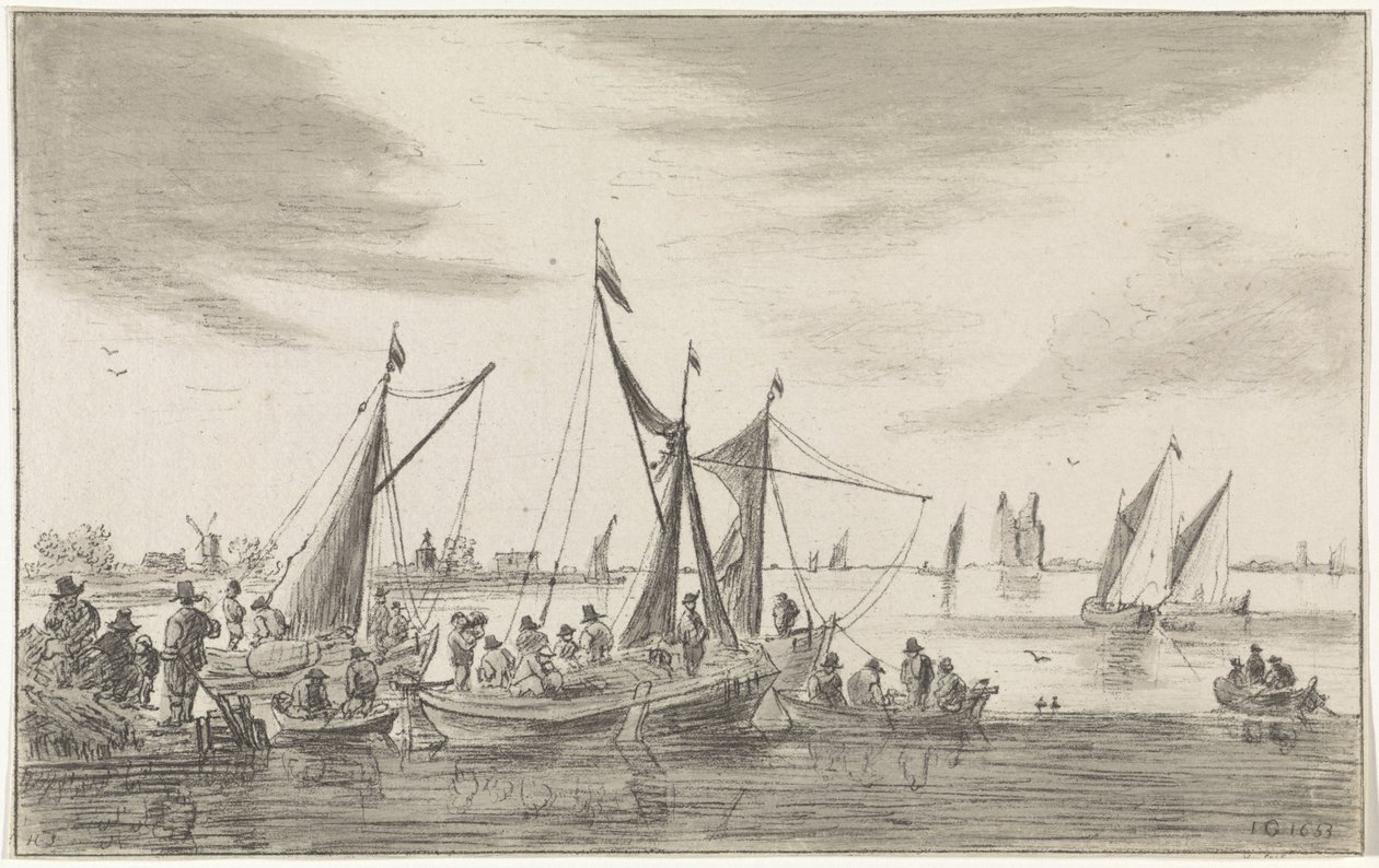 Vue de rivière avec voiliers - Hendrik Spilman