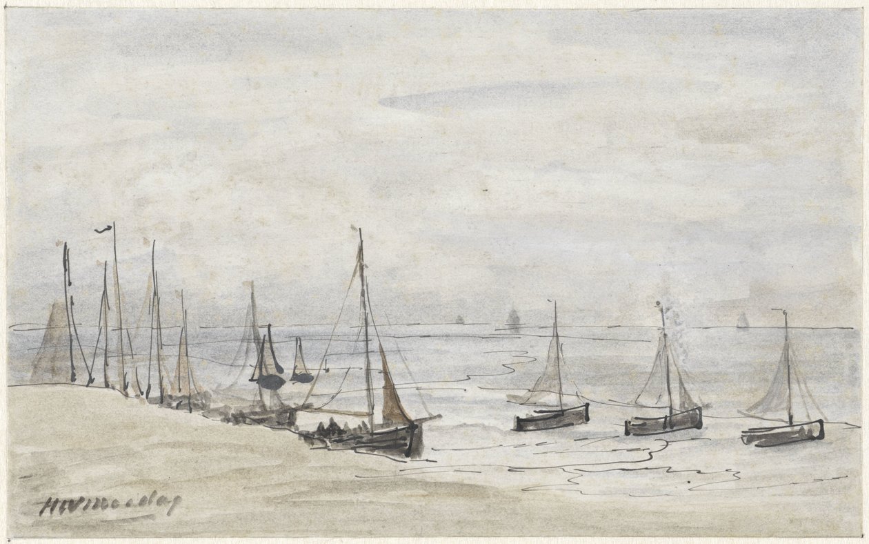 Barques de pêcheurs sur la plage - Hendrik Willem Mesdag