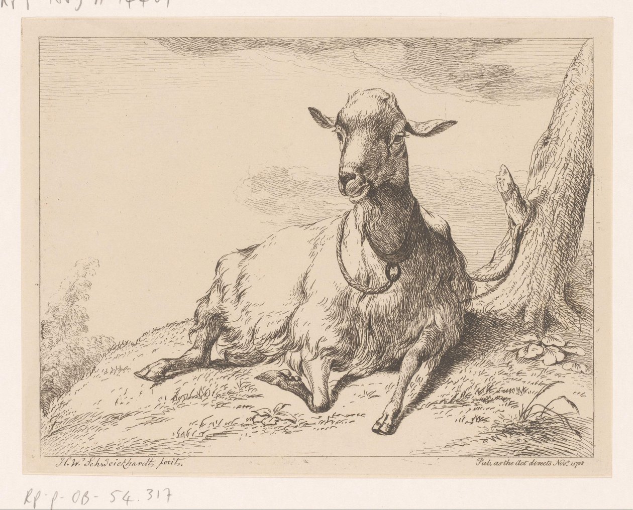 Chèvre couchée, Divers animaux (titre de la série) - Hendrik Willem Schweickhardt