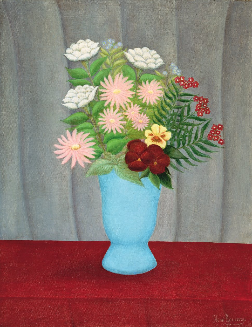 Nature morte de fleurs dans un vase bleu - Henri Rousseau