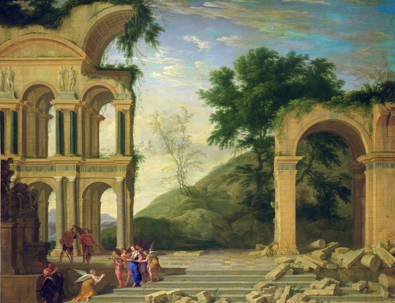 Paysage avec le repos pendant la fuite en Égypte, 1671 - Henri Mauperche