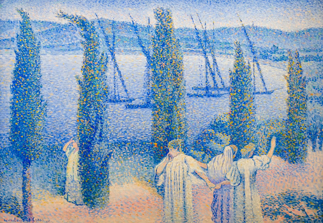 Vue côtière avec des cyprès - Henri Edmond Cross