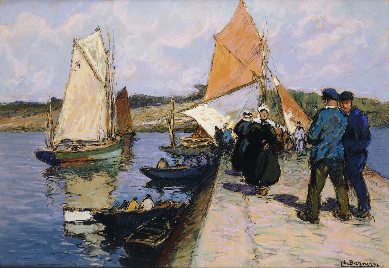 Pêcheurs sur un Quai - Henri Alphonse Barnoin