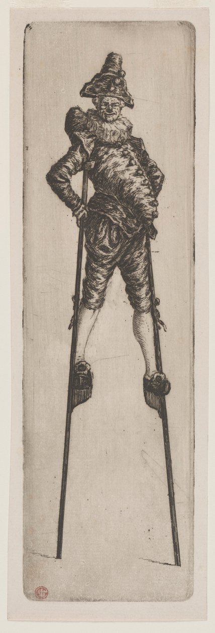 Polichinelle sur des échasses, vers 1888 - Henri Charles Guérard