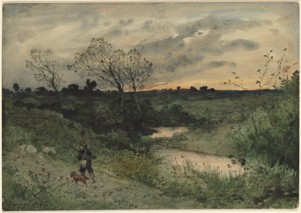 Aube—Chasseur avec chien - Henri Joseph Harpignies