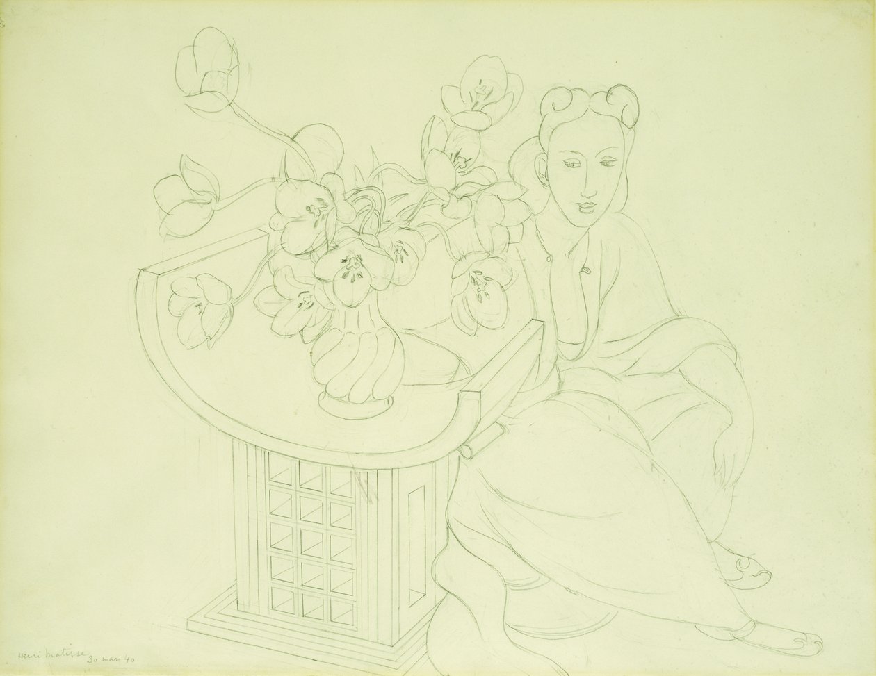 Femme assise avec un vase de tulipes - Henri Matisse