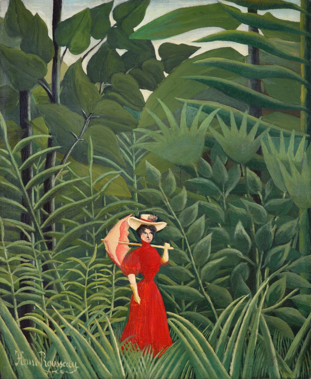 Femme en rouge dans la fôret - Henri Rousseau