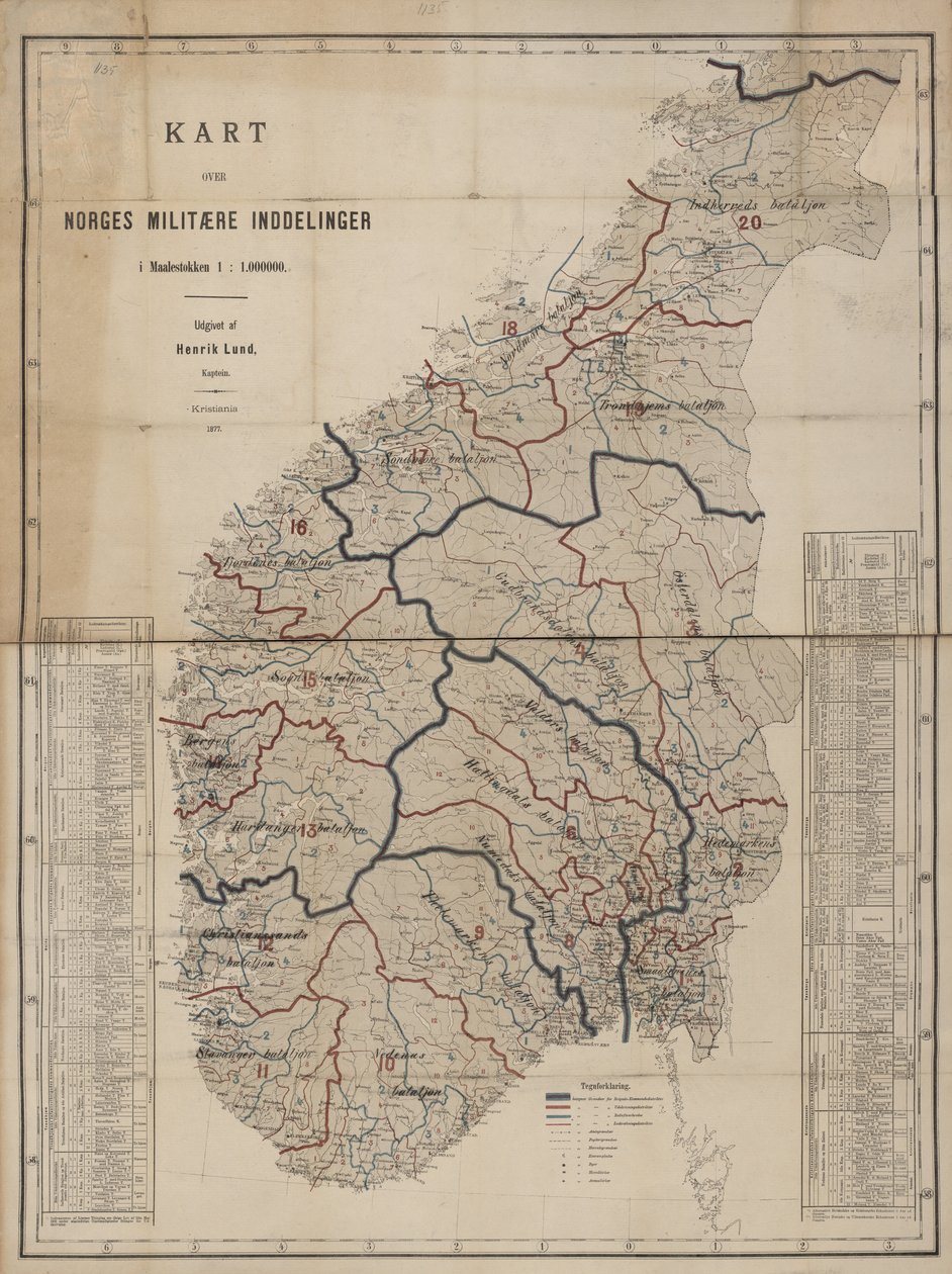 Carte de la collection de cartes de la Bibliothèque Nationale. La carte a été publiée à Kristiania (1877) et montre la Norvège. - Henrik Lund