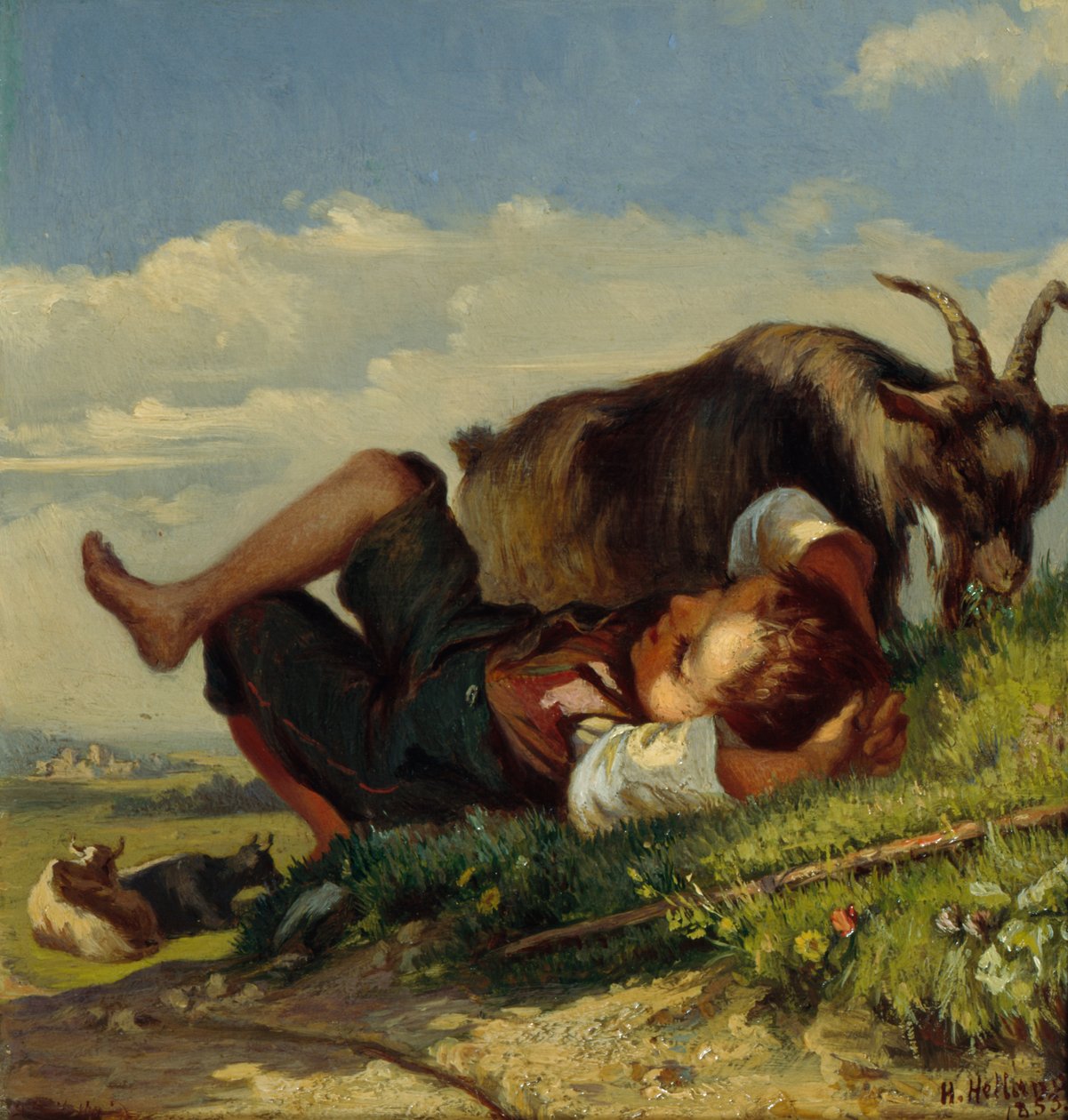 Garçon berger avec des chèvres - Henrik August Helland