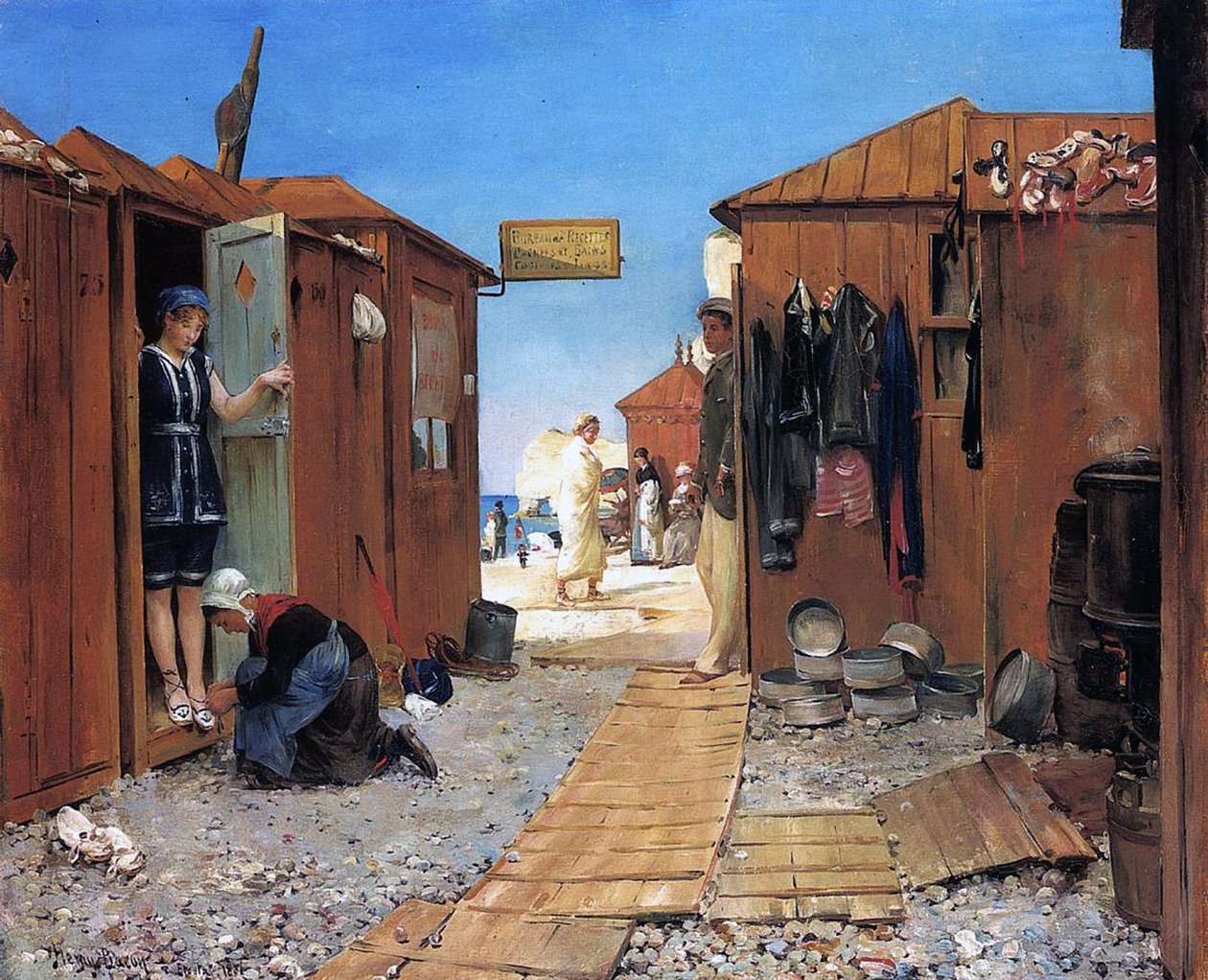 Cabines de plage à Étretat, France, 1881 - John Henry Frederick Bacon