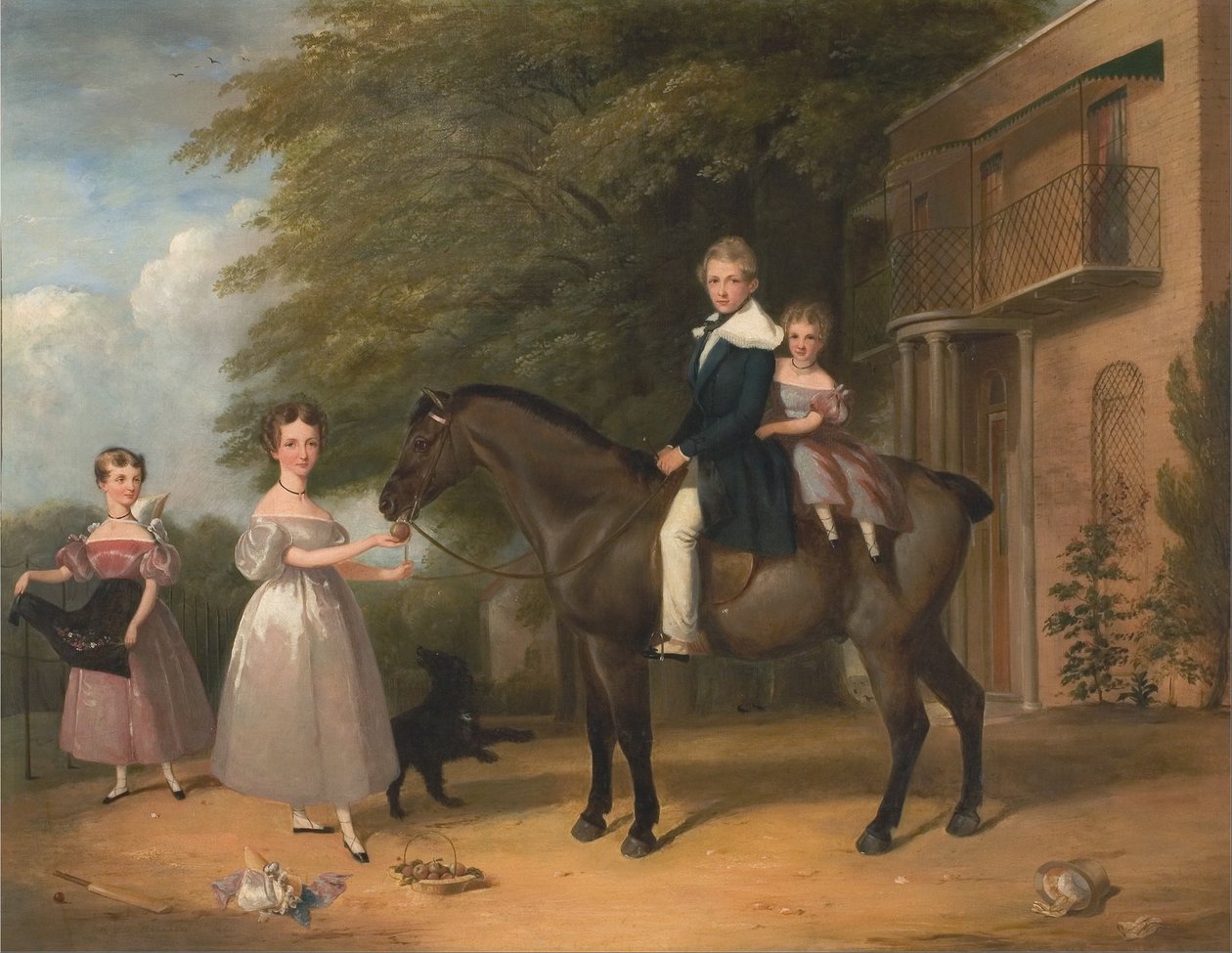 Enfants avec cheval et chien - Henry Barraud