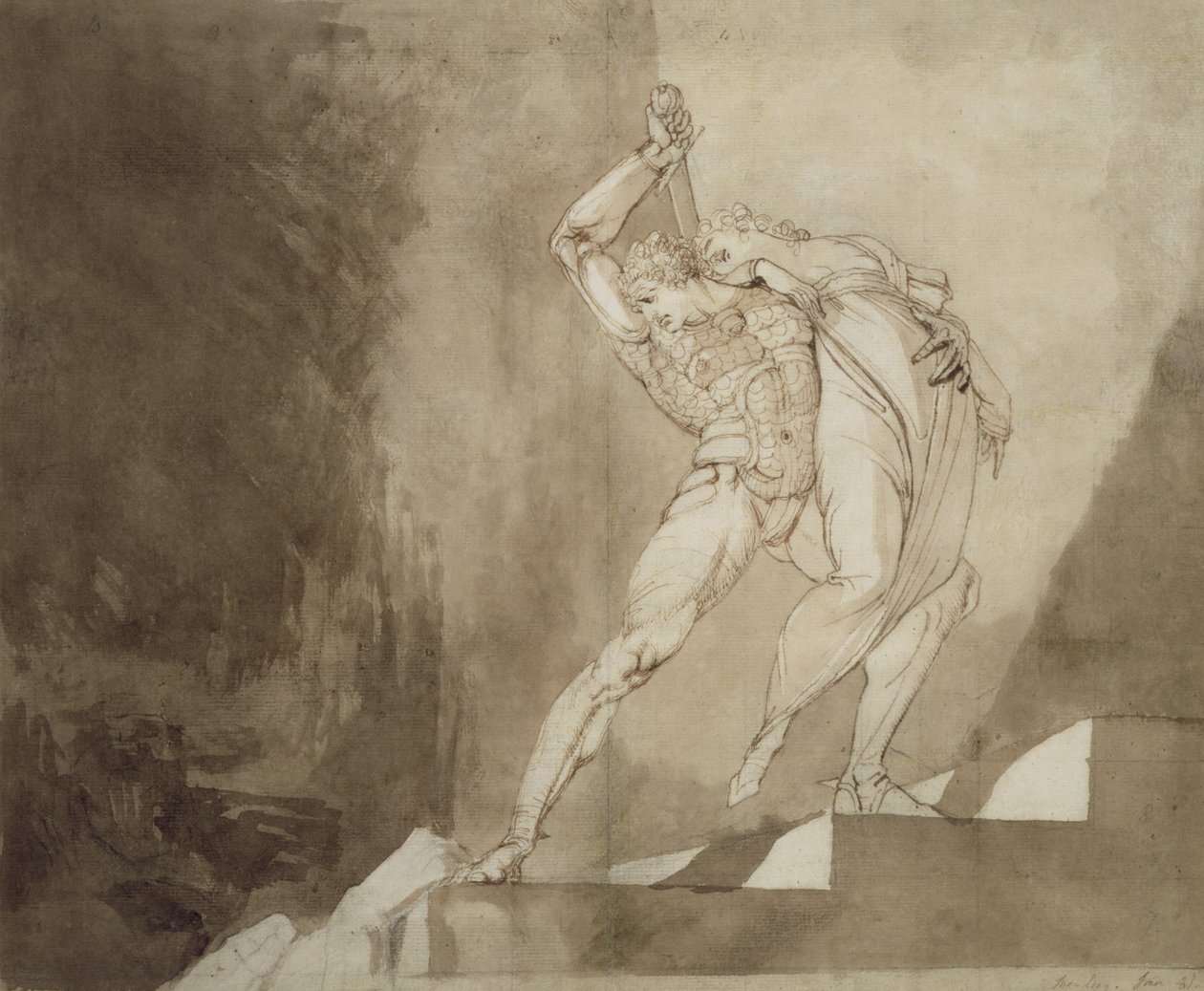 Un guerrier sauvant une dame, 1780-85 - Johann Heinrich Füssli
