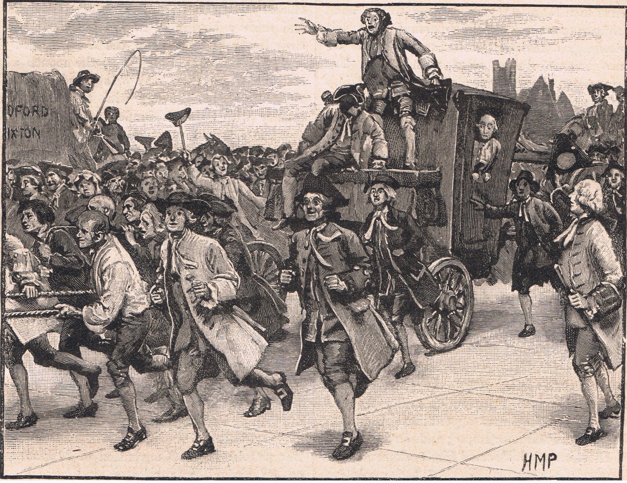 La foule libérant M. Wilkes en route vers la prison en 1768 - Henry Marriott Paget