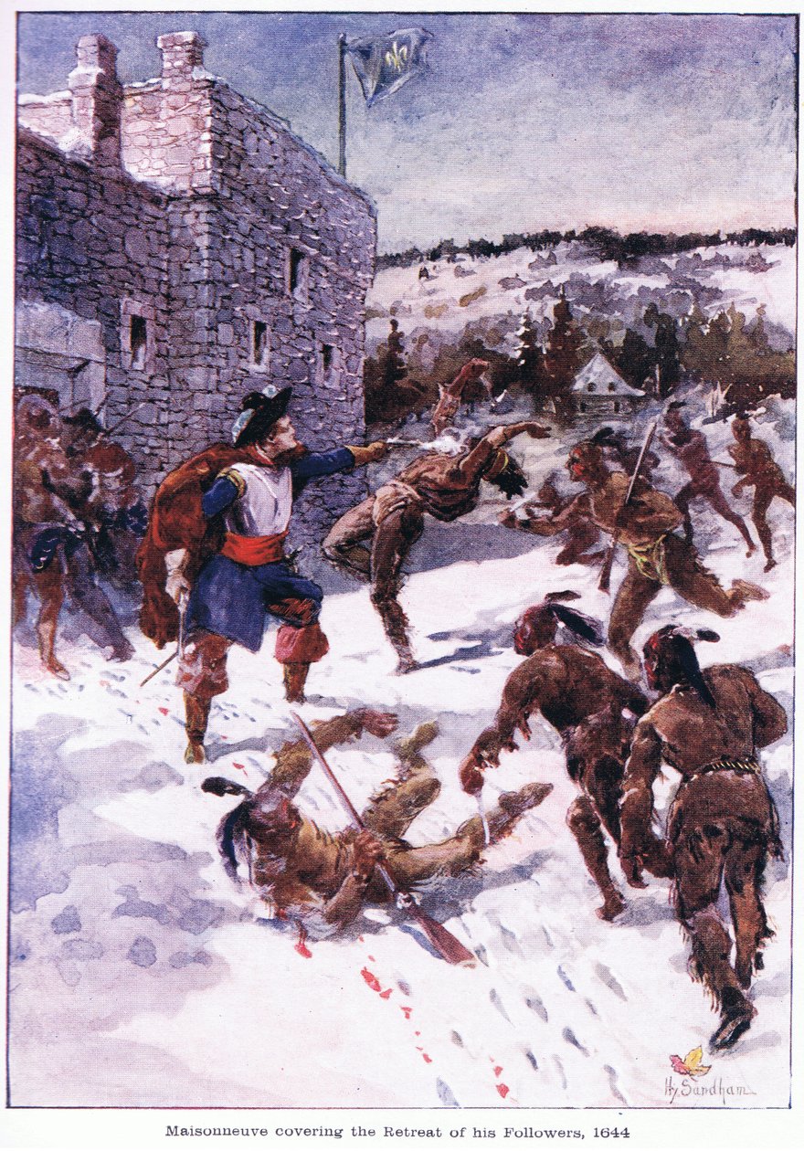 Maisonneuve couvrant la retraite de ses partisans 1644, vers 1920 - Henry Sandham