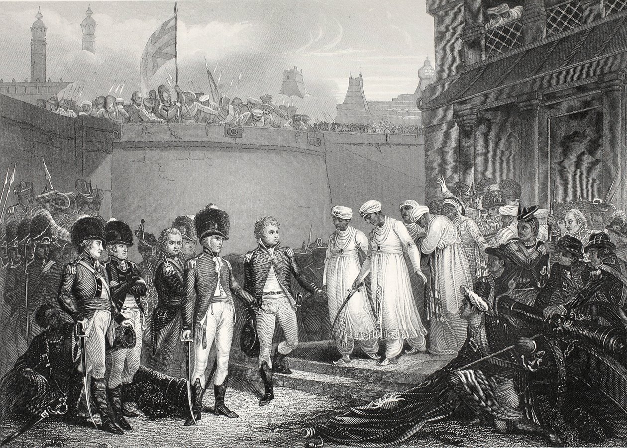 La reddition de deux fils de Tippoo Sultaun, gravé par A.H. Payne - Henry Singleton