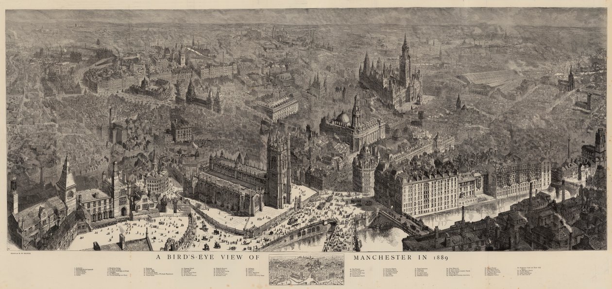 Vue aérienne de Manchester en 1889 - Henry William Brewer