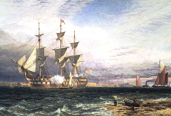 Sheerness, île de Sheppey, navire de garde saluant - Henry Dawson