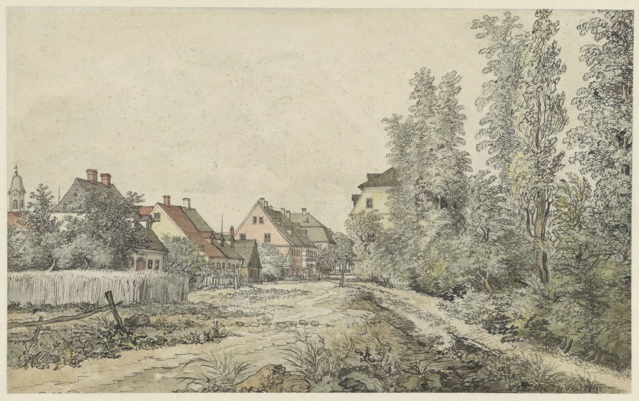 Route de village avec maisons (en Allemagne ?) - Henry Edridge