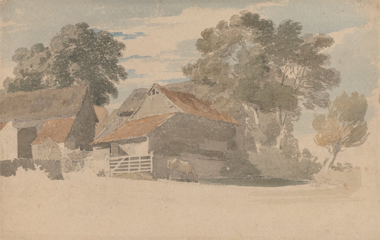 Bâtiments de ferme avec des arbres - Henry Edridge
