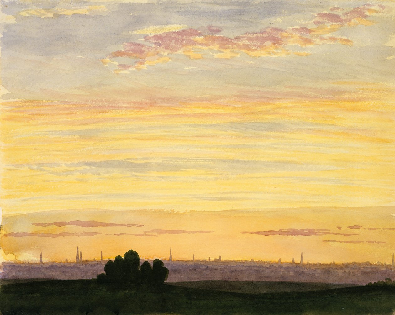 Ville et coucher de soleil - Henry Farrer