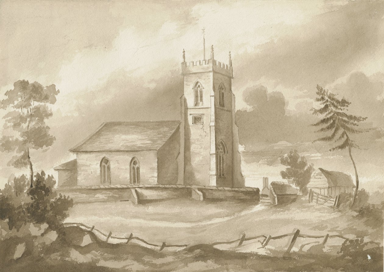 Église de Codsall : dessin sépia, nd [1844] - Henry James Noyes