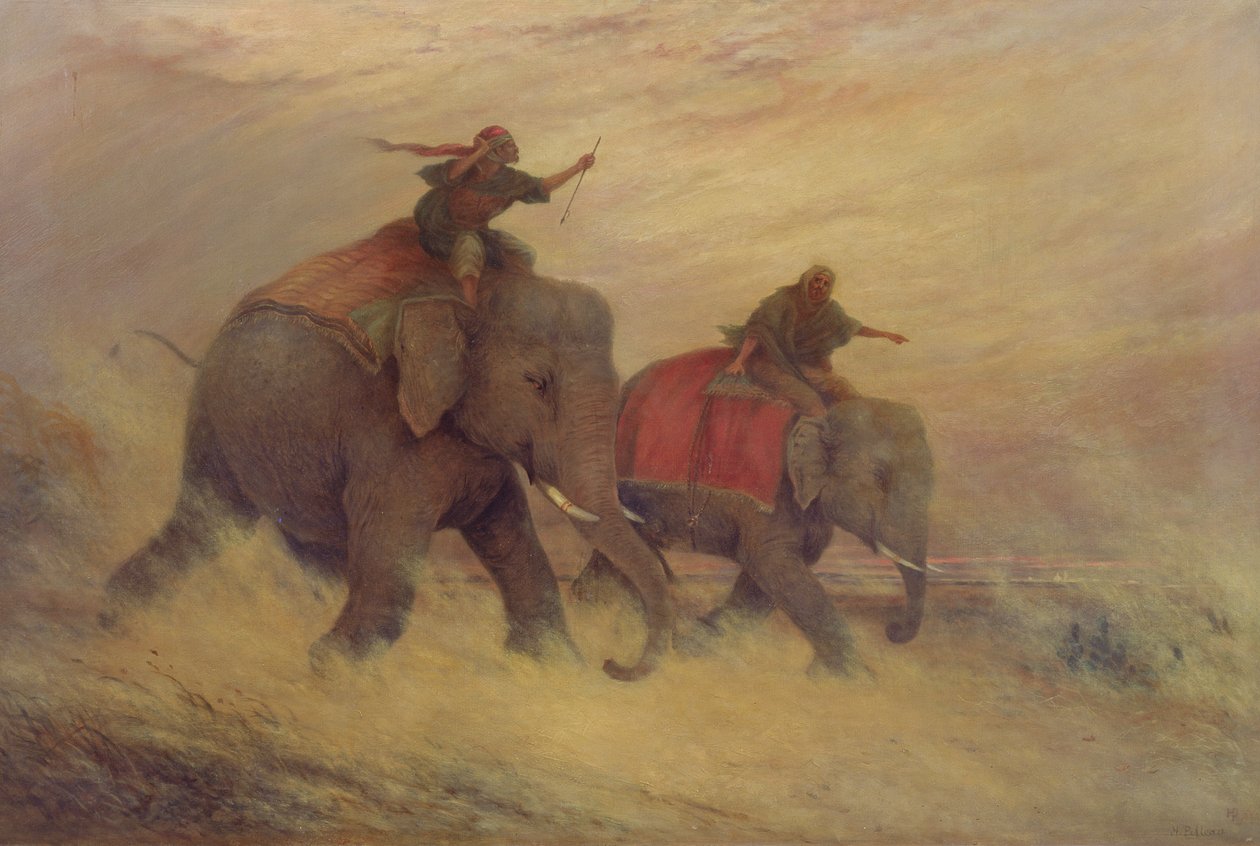 Éléphants dans une tempête de poussière - Henry Pilleau