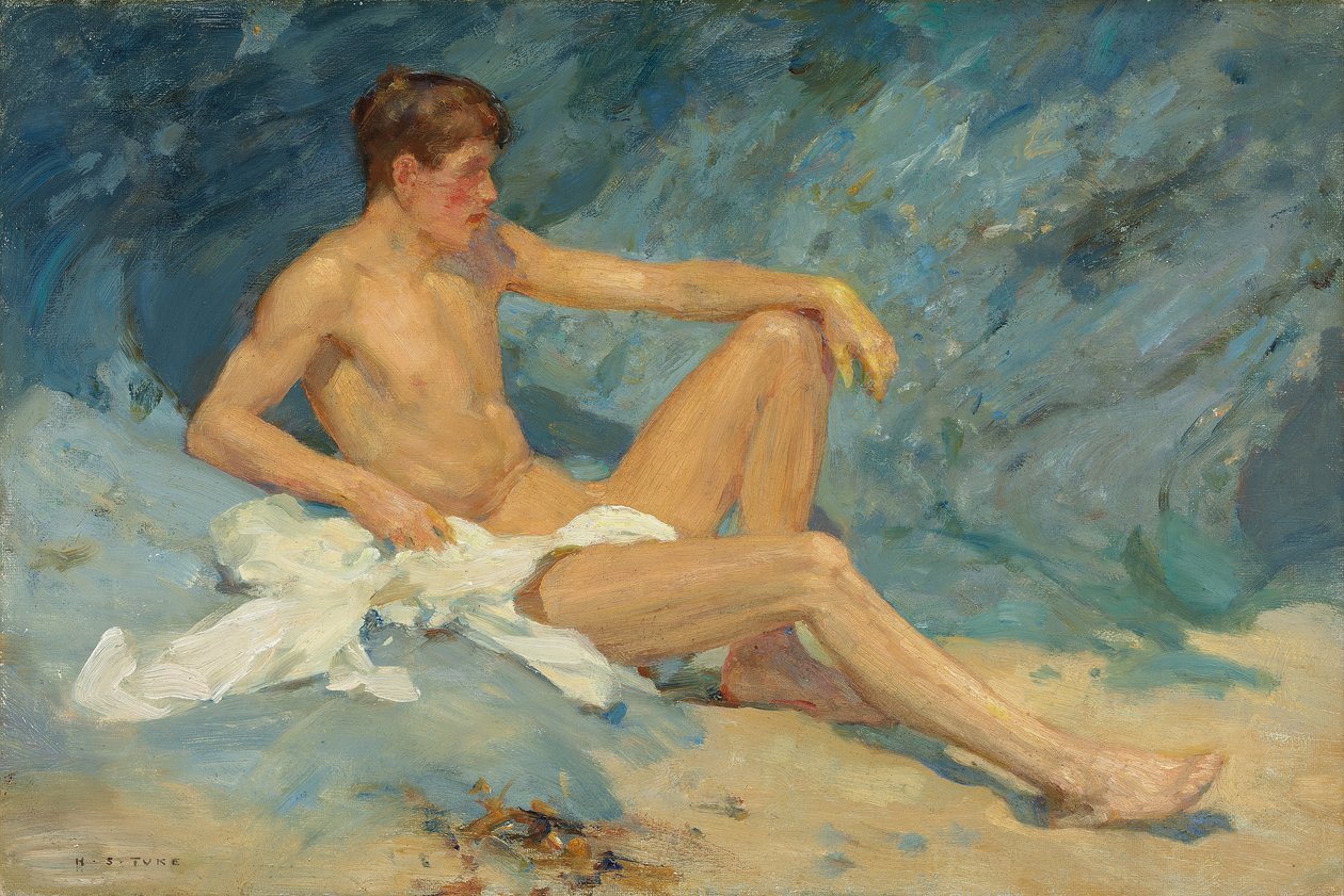 Un nu masculin allongé sur des rochers - Henry Scott Tuke