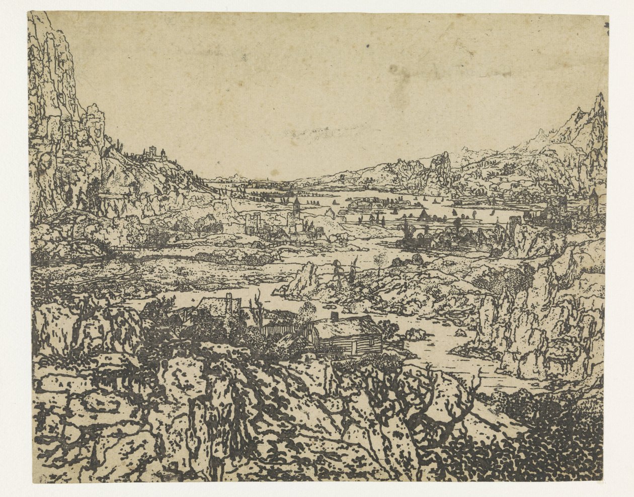 Vallée de montagne avec une rivière sinueuse - Hercules Segers