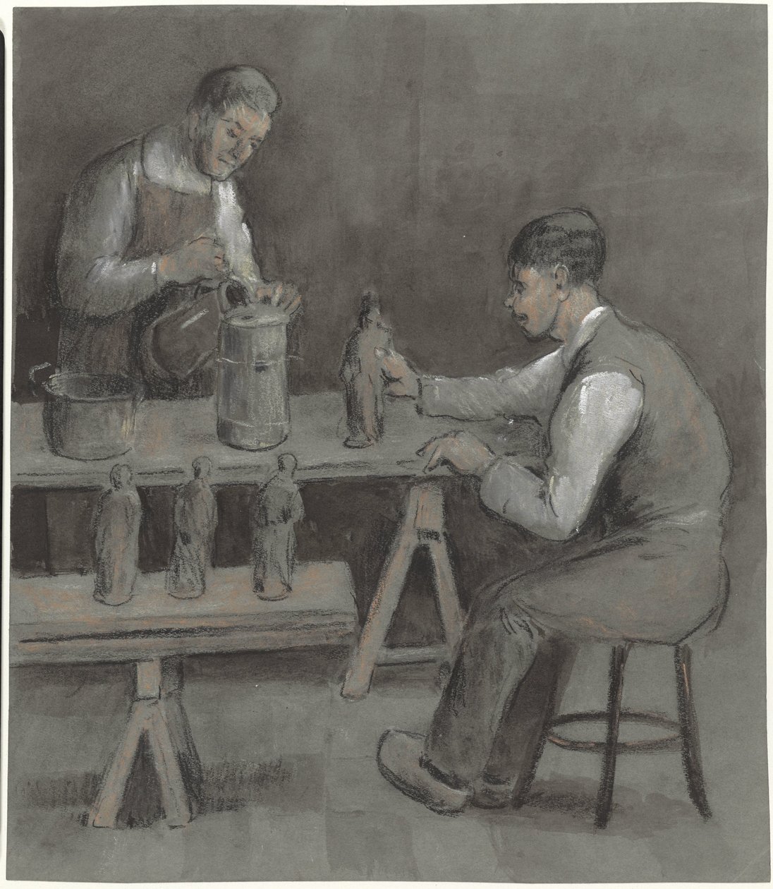 Deux ouvriers fabriquant des figurines - Herman Heijenbrock