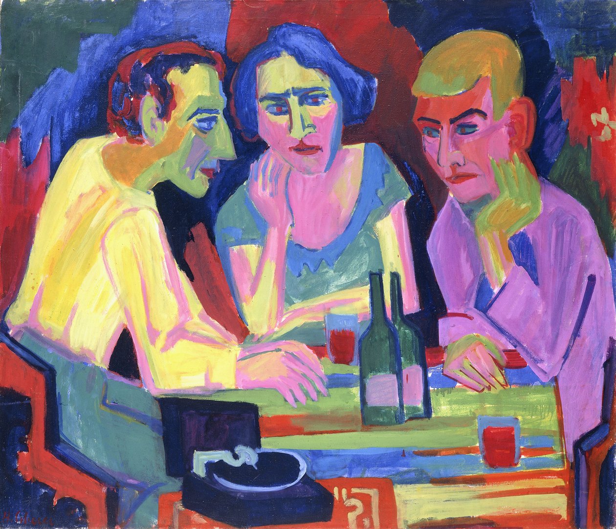 Trois personnes à une table, 1924 - Hermann Scherer