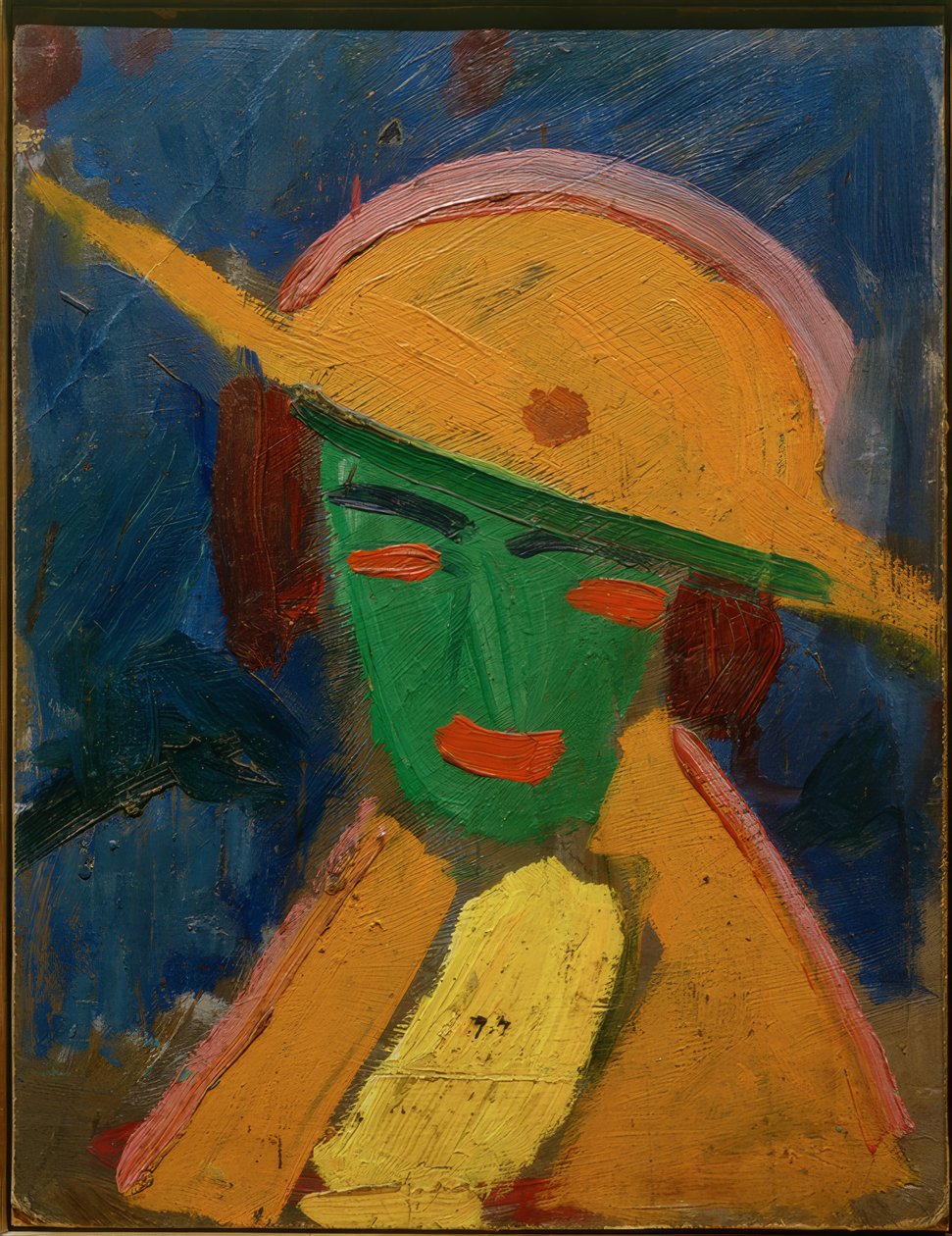 Femme verte avec chapeau jaune I - Hermann Stenner