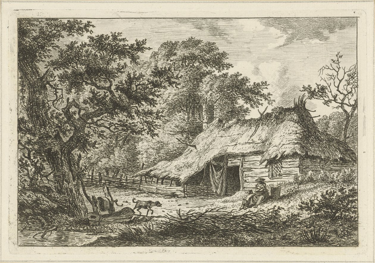 Ferme avec femme, enfant et chien - Hermanus Fock