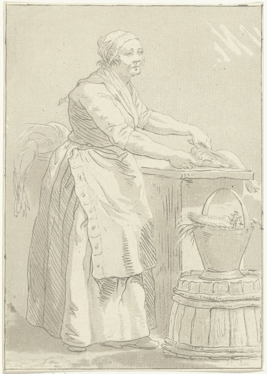 Femme nettoyant du poisson - Hermanus Fock