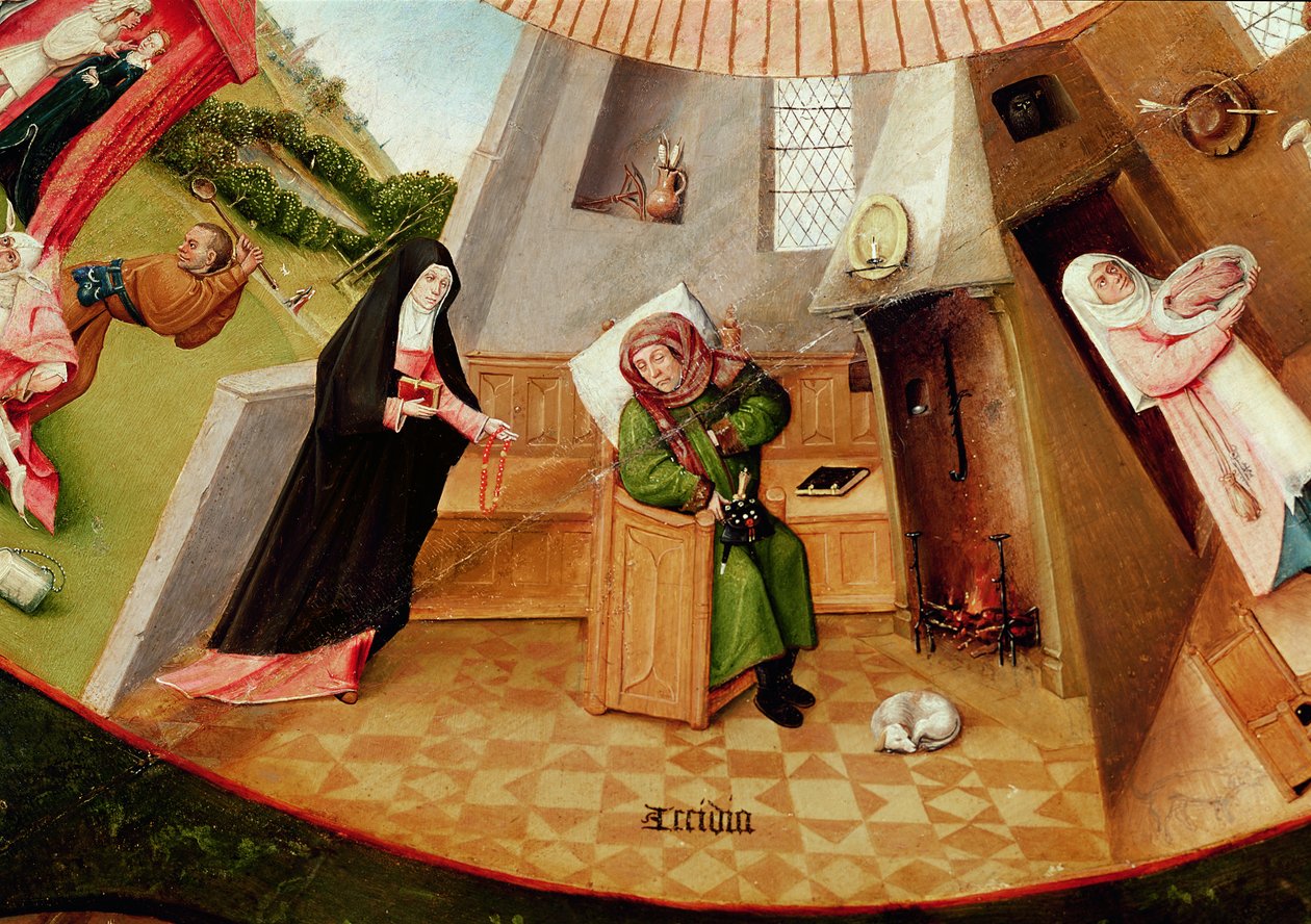 Paresse, détail de la Table des sept péchés capitaux et des quatre dernières choses, vers 1480 - Hieronymus Bosch
