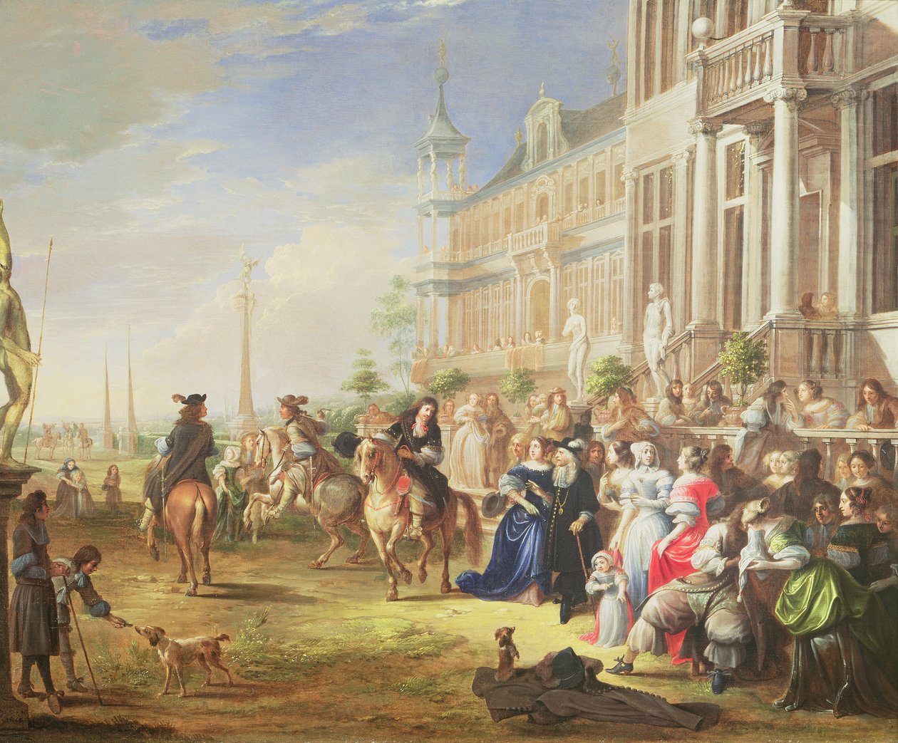Une compagnie élégante devant un palais, 1668 - Hieronymus Janssens